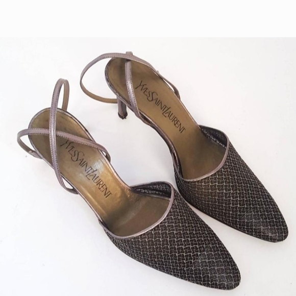 Vintage Yves Saint Laurent Metallic Mesh Heels - Picture 1 of 9